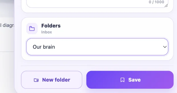 Folder selector and save controls in Research Web Highlighter