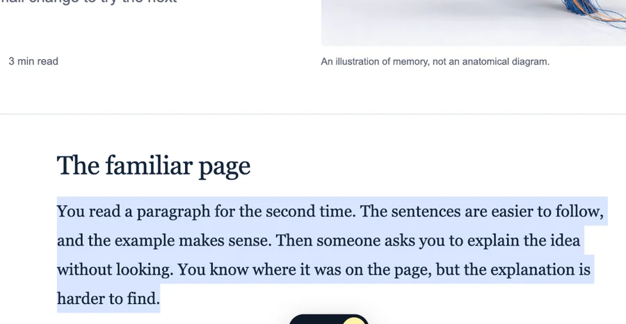 Text selected on a webpage with the floating Save button