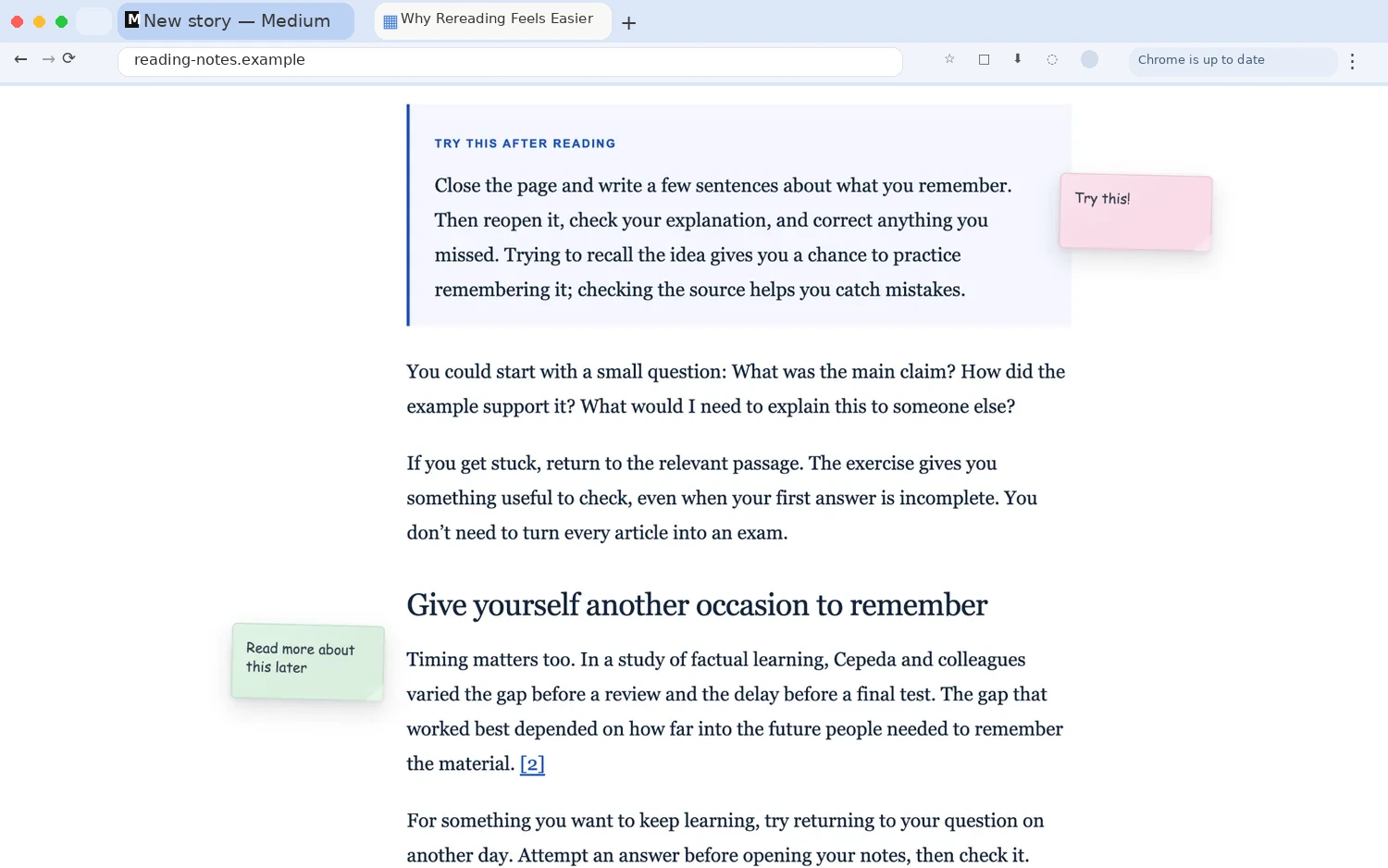 Sticky notes attached to a webpage